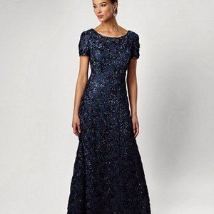 Alex Evenings BRAND NEW navy, floor length, sequin short sleeve gown
